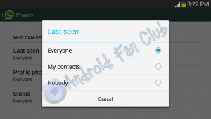 WhatsApp Privacy Options - Hide Last Seen Status